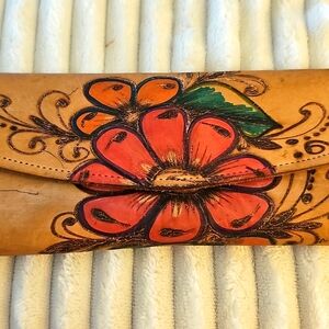 Handcrafted Floral Leather Clutch. Good‎ Used Condition